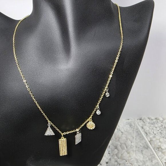 G. P. Sterling Silver Multi Shaped Pavé Swarovski Crystal Accented Pendant Neckl - Picture 1 of 4